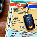 **Togo Road Trip Prep:** International driver's license, Togo map, rental car keys, suggesting readiness for an adventure. Focus on travel essentials.