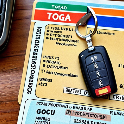 **Togo Road Trip Prep:** International driver's license, Togo map, rental car keys, suggesting readiness for an adventure. Focus on travel essentials.