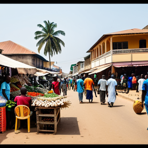 **

"A bustling marketplace in Lomé, Togo. Vendors are selling colorful textiles, fresh produce, and handicrafts. People are dressed in modest, West African attire. In the background, modern buildings blend with traditional architecture. The image emphasizes a vibrant, family-friendly atmosphere showcasing local commerce and appropriate content, fully clothed, safe for work, professional photography, perfect anatomy, natural proportions."

**